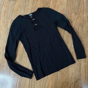 INC International Concepts Women's Elegant Black Long Sleeve Tee